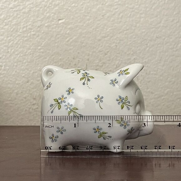 Vintage Piggy Bank With Stopper, Forget Me Not 1989 Hand Painted Signed - Picture 10 of 12